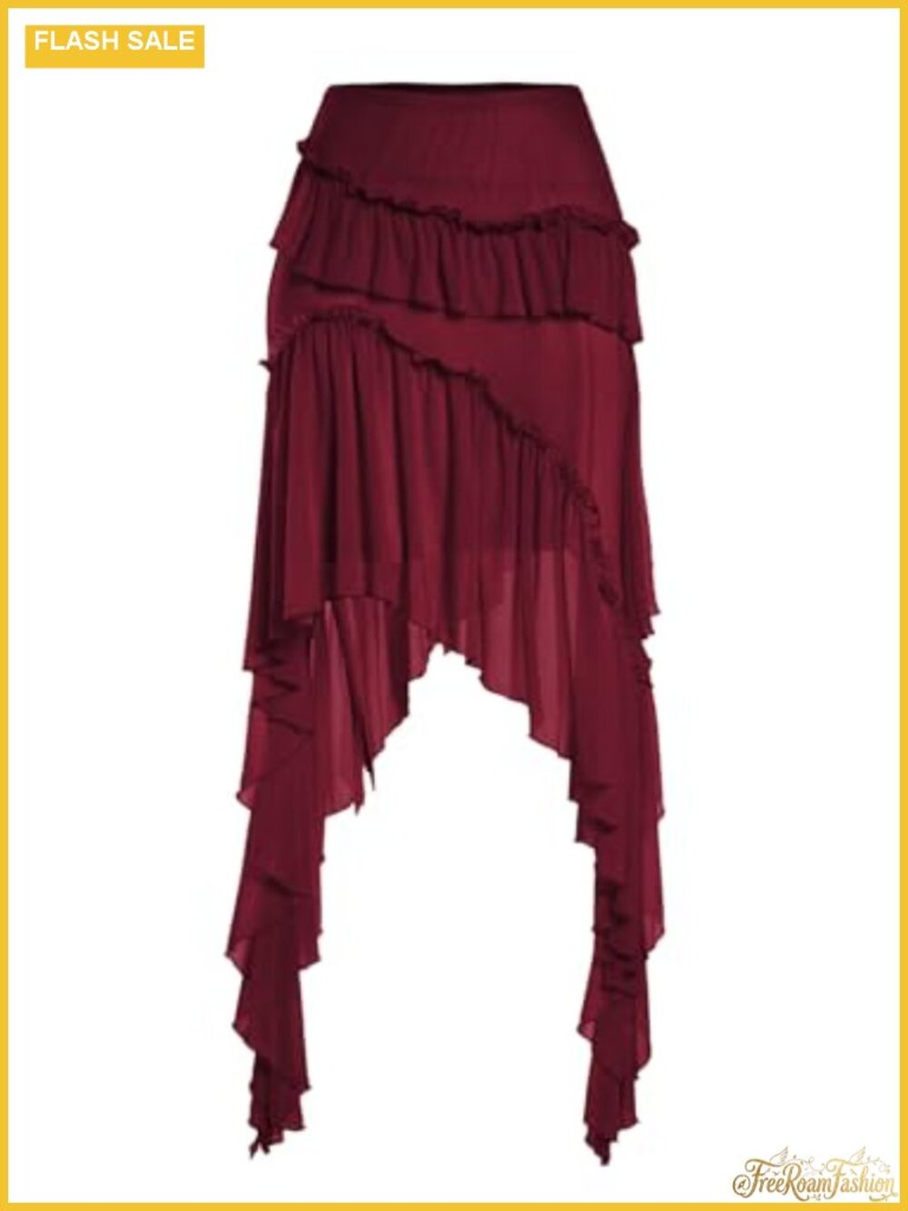 Boho Flowy Asymmetrical Ruffle Hem Skirt Country Concert Outfit